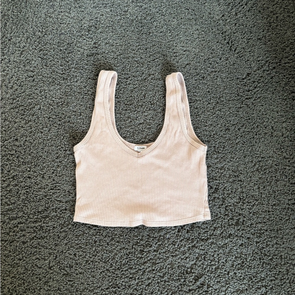 Garage Ribbed Beige Tank Top